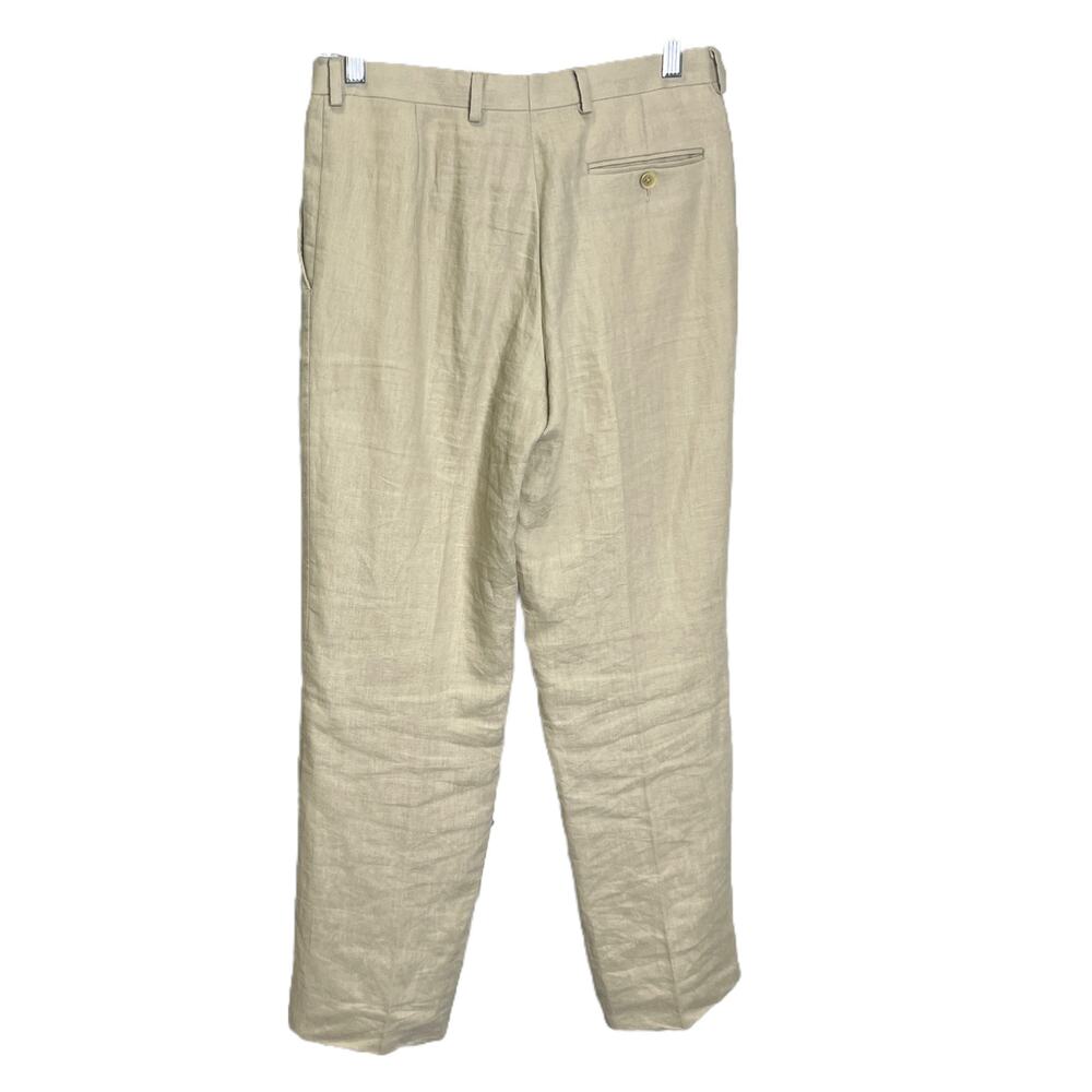 Lauren‎ Ralph Lauren Women's Pants Trousers 100% Linen Beige Flat Front